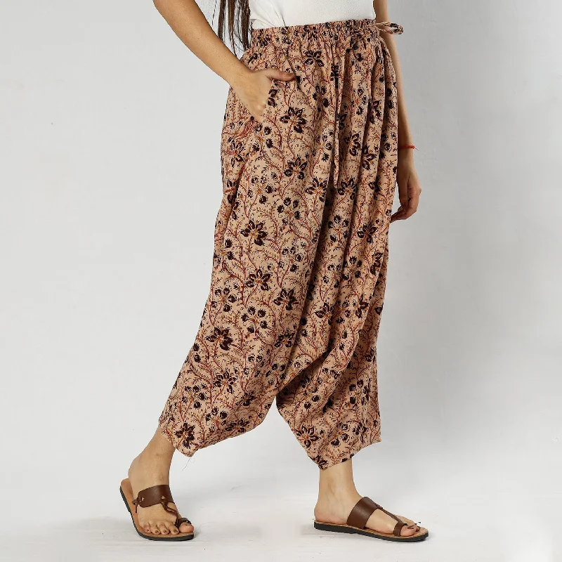 Beige - Pedana Kalamkari Block Print Cotton Harem Pant