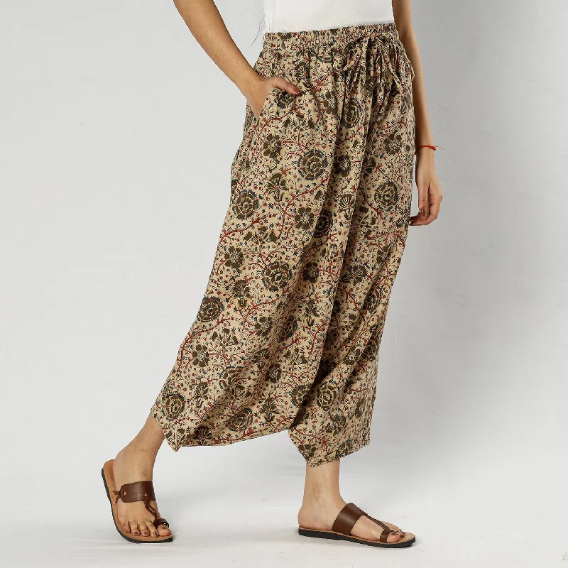 Beige - Pedana Kalamkari Block Print Cotton Harem Pant