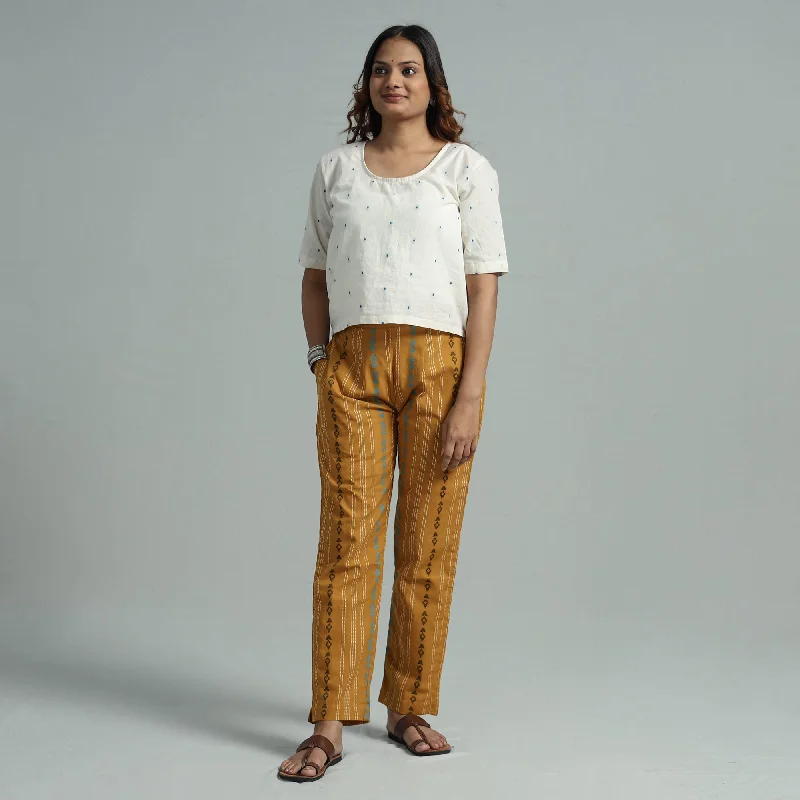 Mustard Yellow - Jacquard Weave Cotton Elasticated Pant