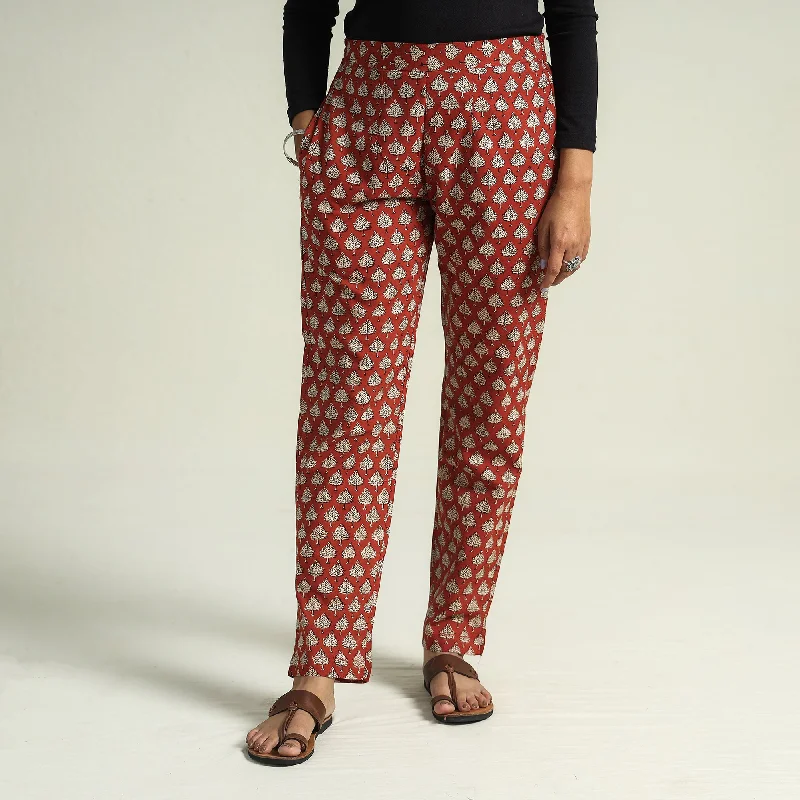 Red - Bagru Block Printed Cotton Tapered Pant