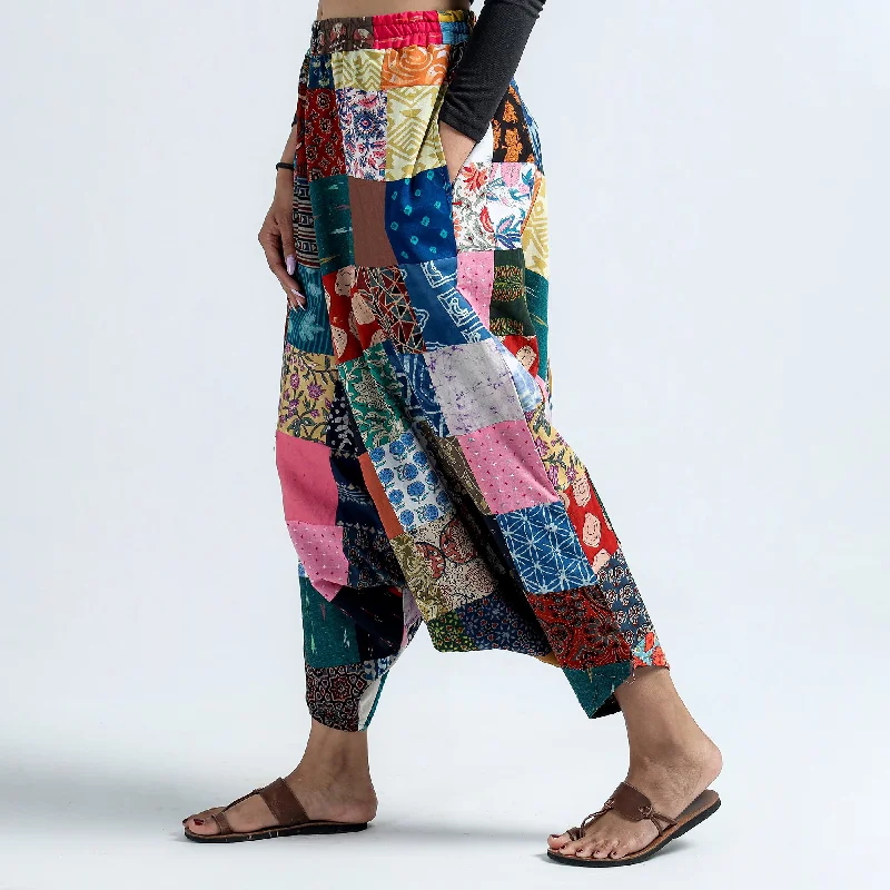 Multicolor - Block Printed Handmade Patchwork Cotton Harem Pant