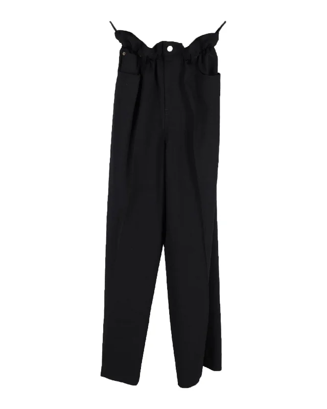 Miu Miu Paperbag Straight-Leg Pants in Black Wool