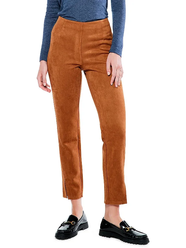 Womens Faux Suede Split Hem Ankle Pants