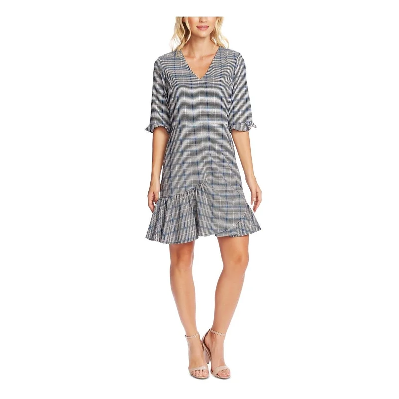 CeCe Women's Plaid Mini Flounce Dress Gray Size 14