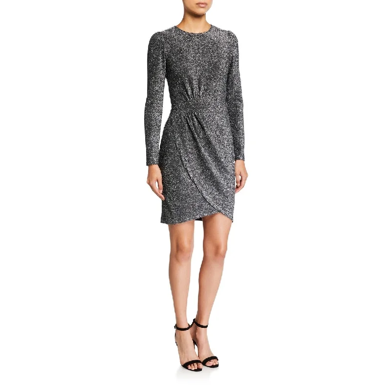 Michael Kors Women's Glitter Zippered Long Sleeve Jewel Neck Short Sheath Party Dress Gray Size X-Large