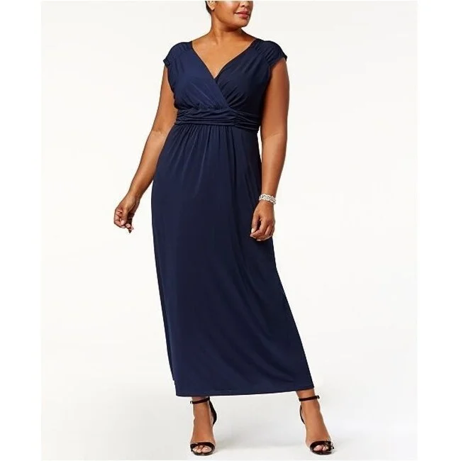 Ny Collection Plus Size Ruched Empire Maxi Dress Navy Size 1X