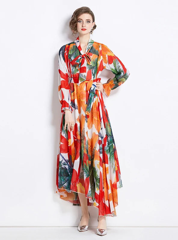 CHIFFON PRINTED LONG SLEEVE DRESS