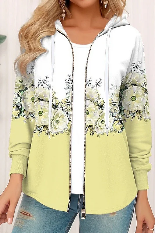 WOMEN FLORAL PRINTING ZIP UP ELEGANT JACKET