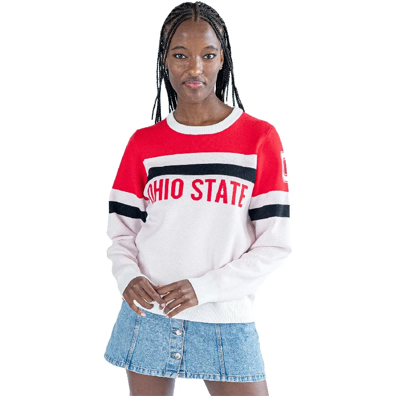 Ladies Ohio State Buckeyes Lusso Jaquard Stripe Crewneck Sweatshirt