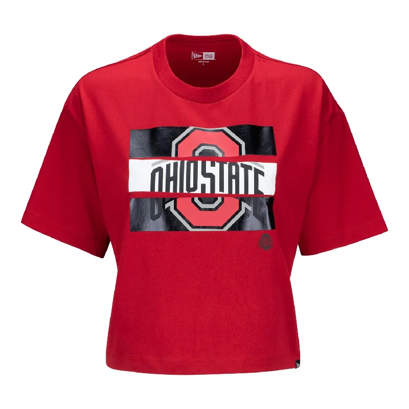 Ladies Ohio State Buckeyes Cropped Foil T-Shirt