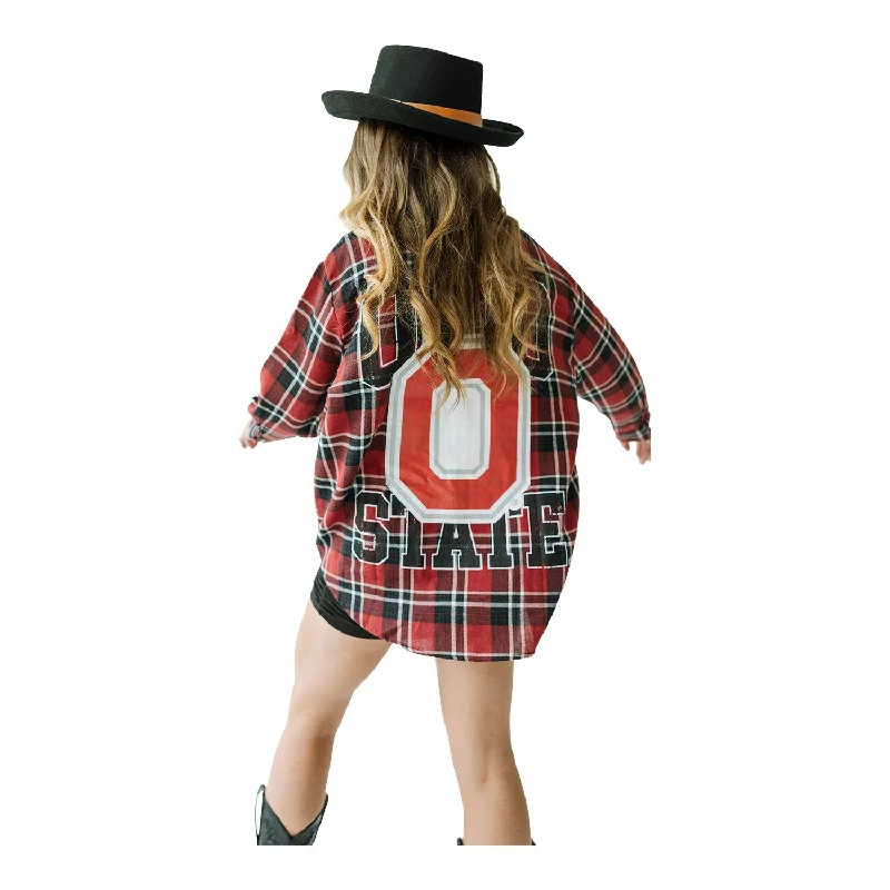 Ladies Ohio State Buckeyes Scarlet and Black Button-down Flannel