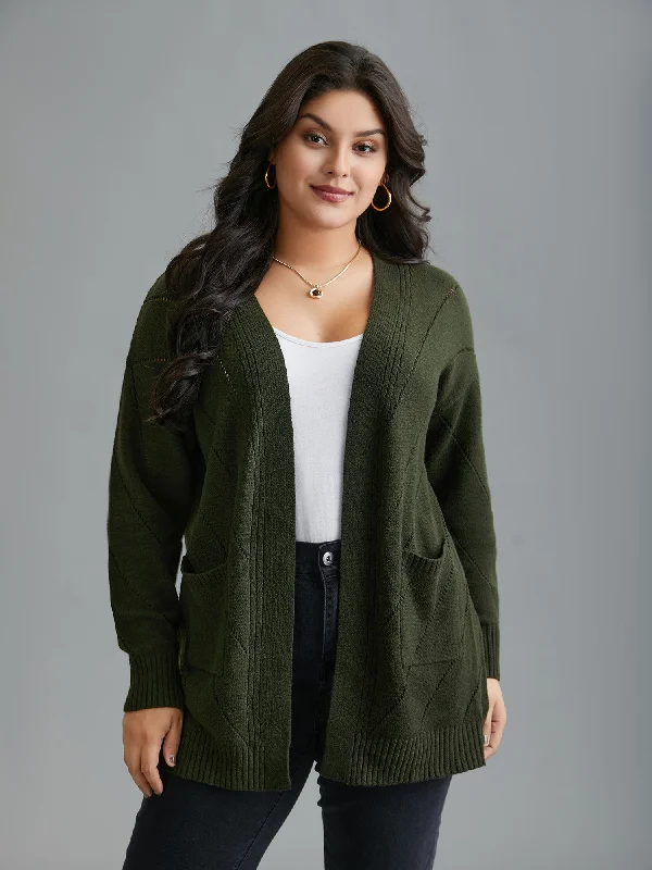 Cable Knit Open-Front Pocket Knit Cardigan