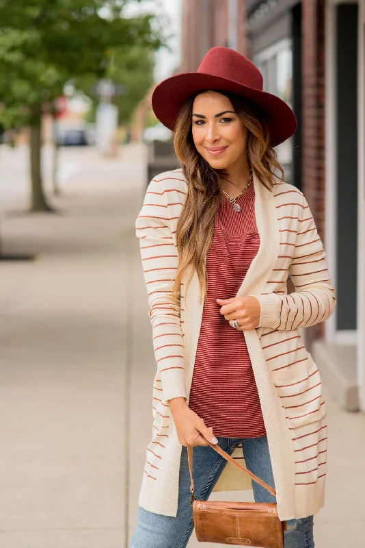 Thin Striped Cardigan-Cream