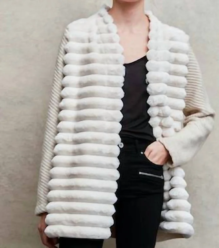 Faux Fur Cardigan Coat With Knit Back In 1101