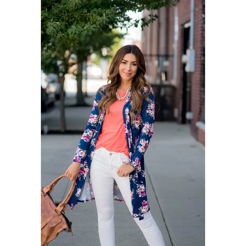 Floral Bouquet Printed Tunic Cardigan