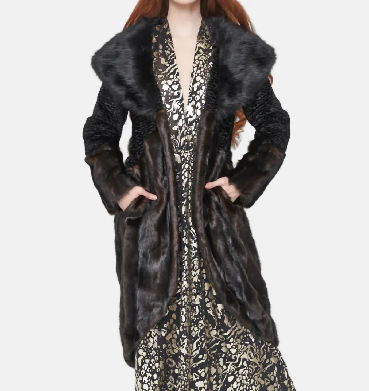 Glamourette Coat In Brown Sable/black