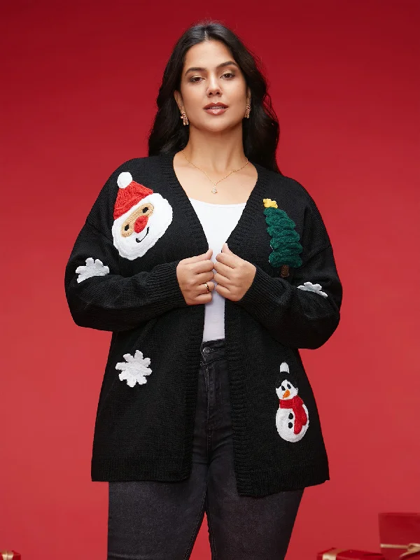 Holiday Hand-Crocheted Motifs V-Neck Cardigan