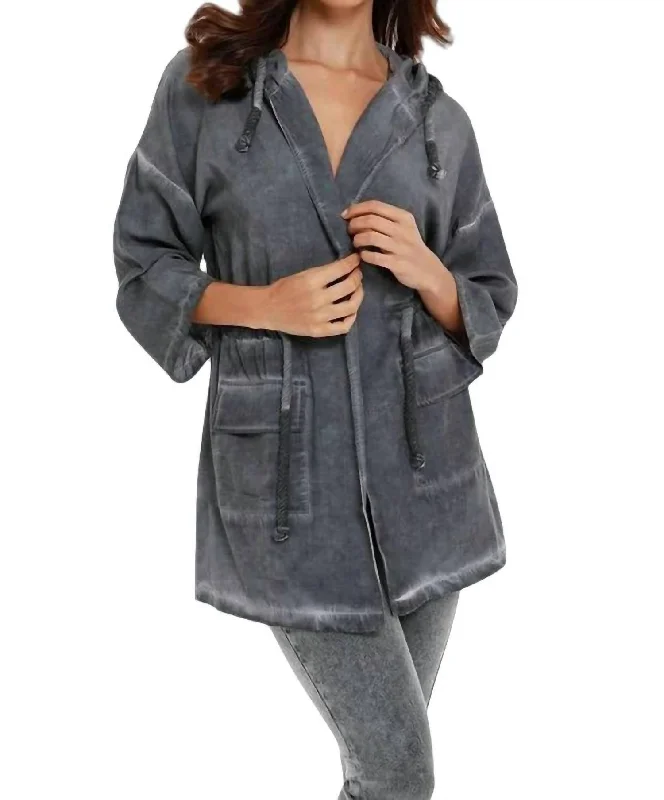 Jennifer Hooded Long Trench Coat In Charcoal