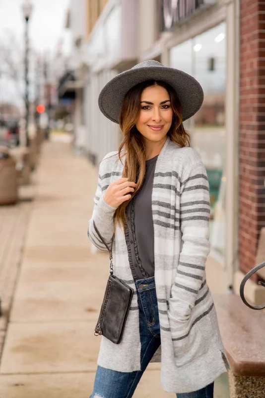 Light Grey Striped Cardigan