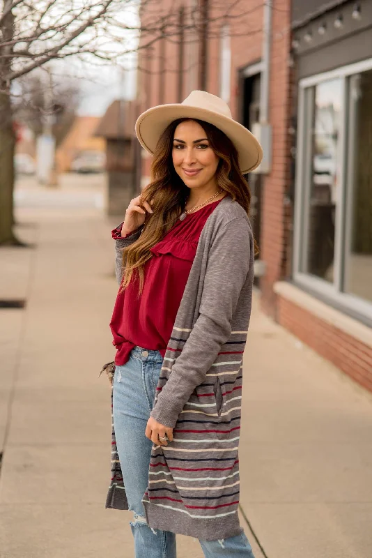 Multi Color Striped Bottom Tunic Cardigan