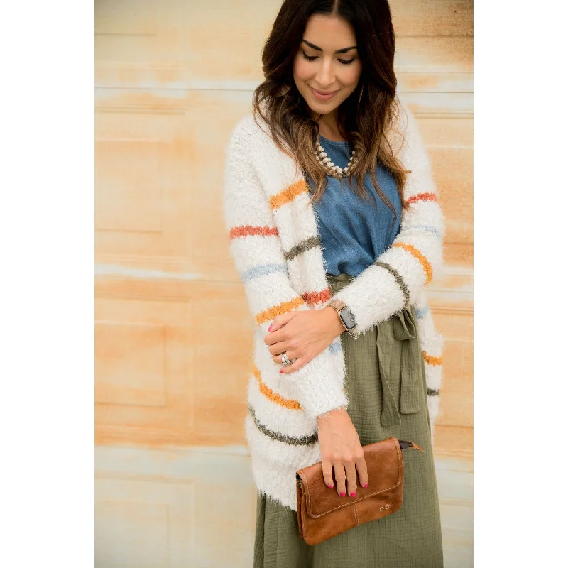 Multi Colored Striped Fuzzy Cardigan