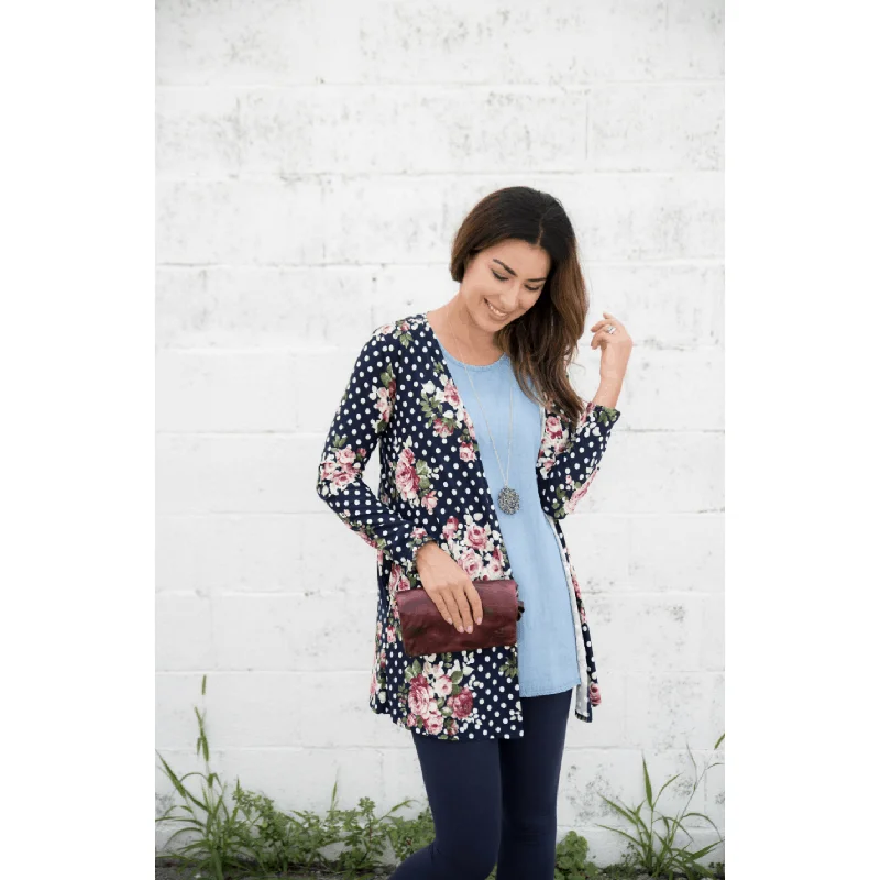 Navy Floral Polka Dot Cardigan