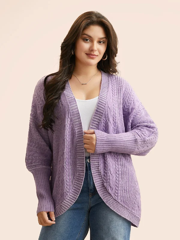 Plain Cable Knit Dolman Sleeve Cardigan