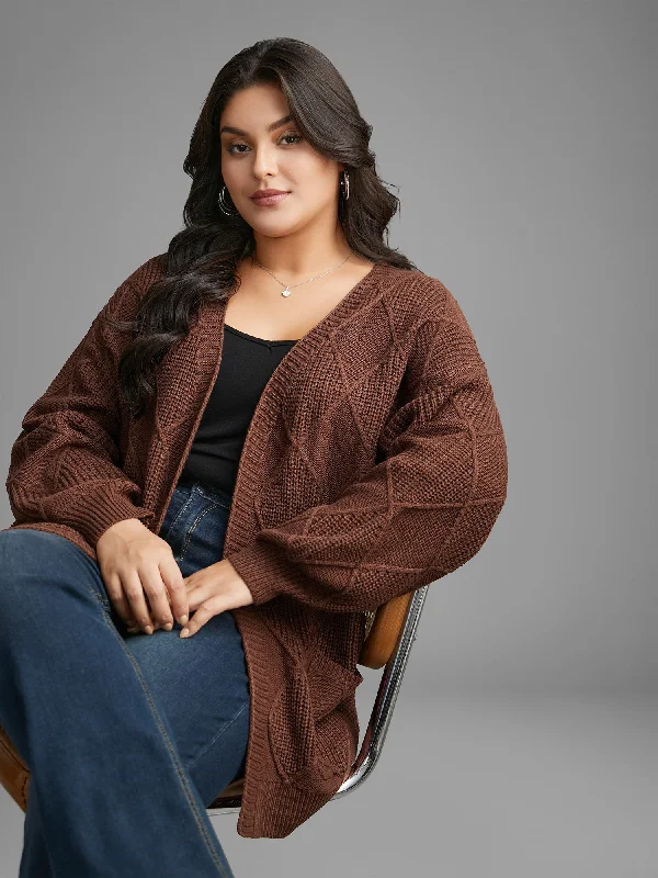 Plain Textured Pocket Drop Shoulder Cardigan