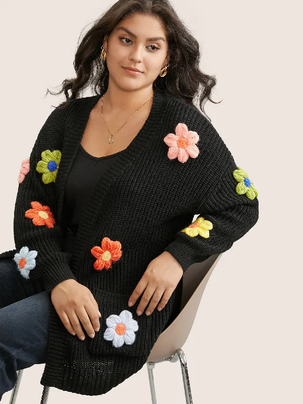 Rainbow Floral Pocket Open Front Cardigan