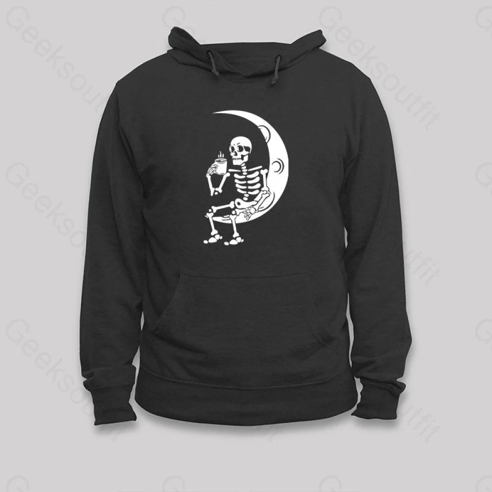 Skeleton Drinking Coffee on The Moon Hoodie