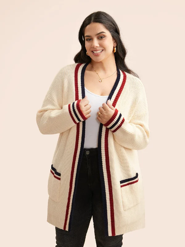 Supersoft Essentials Contrast Striped Drop Shoulder Cardigan