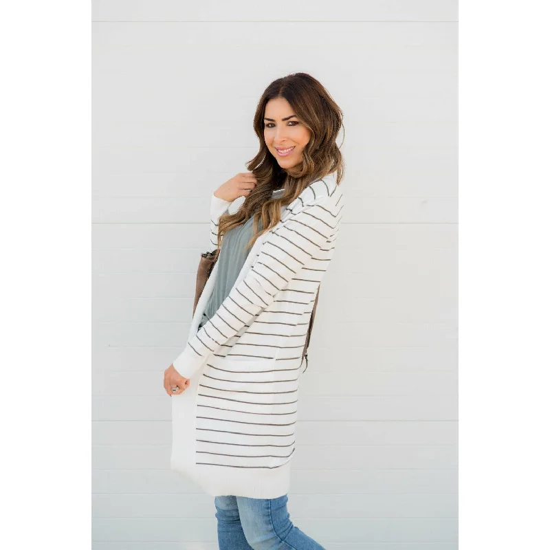 Thin Striped Cardigan-White